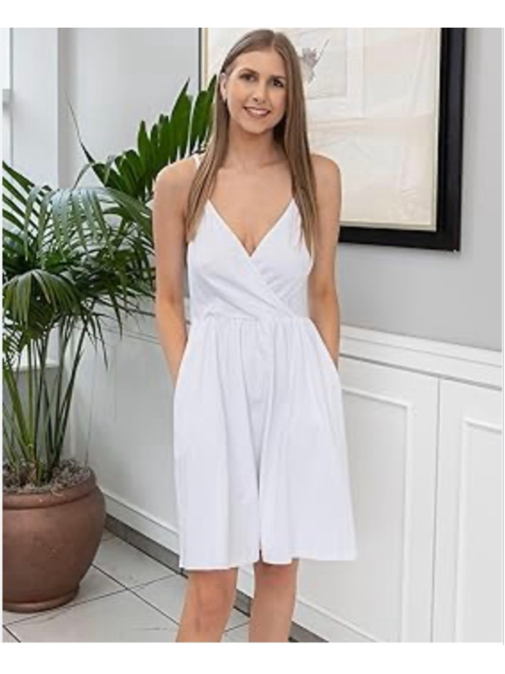NEW White Beach Vacation Spaghetti Strap Pockets Sundress Dress 2X